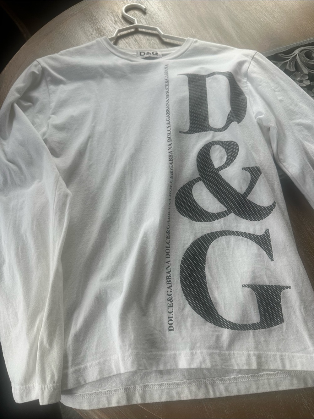 Dolce & Gabbana White Long-Sleeve D&G Logo Tee